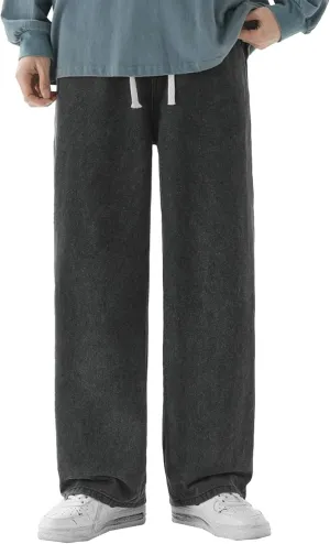 Maiyifu-GJ Casual Baggy Jeans for Men Loose Fit Straight Leg Hip Hop Jeans Drawstring Elastic Waist Wide Leg Denim Pants