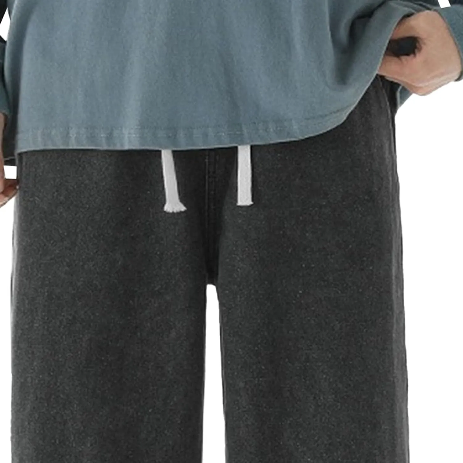 Maiyifu-GJ Casual Baggy Jeans for Men Loose Fit Straight Leg Hip Hop Jeans Drawstring Elastic Waist Wide Leg Denim Pants