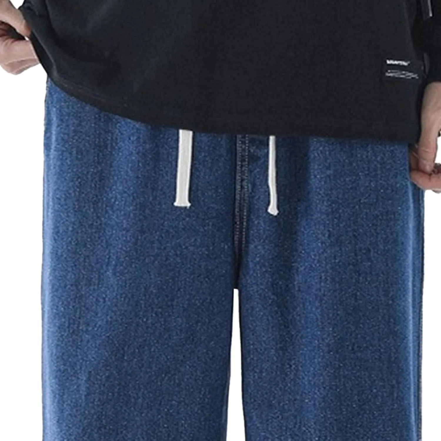 Maiyifu-GJ Casual Baggy Jeans for Men Loose Fit Straight Leg Hip Hop Jeans Drawstring Elastic Waist Wide Leg Denim Pants