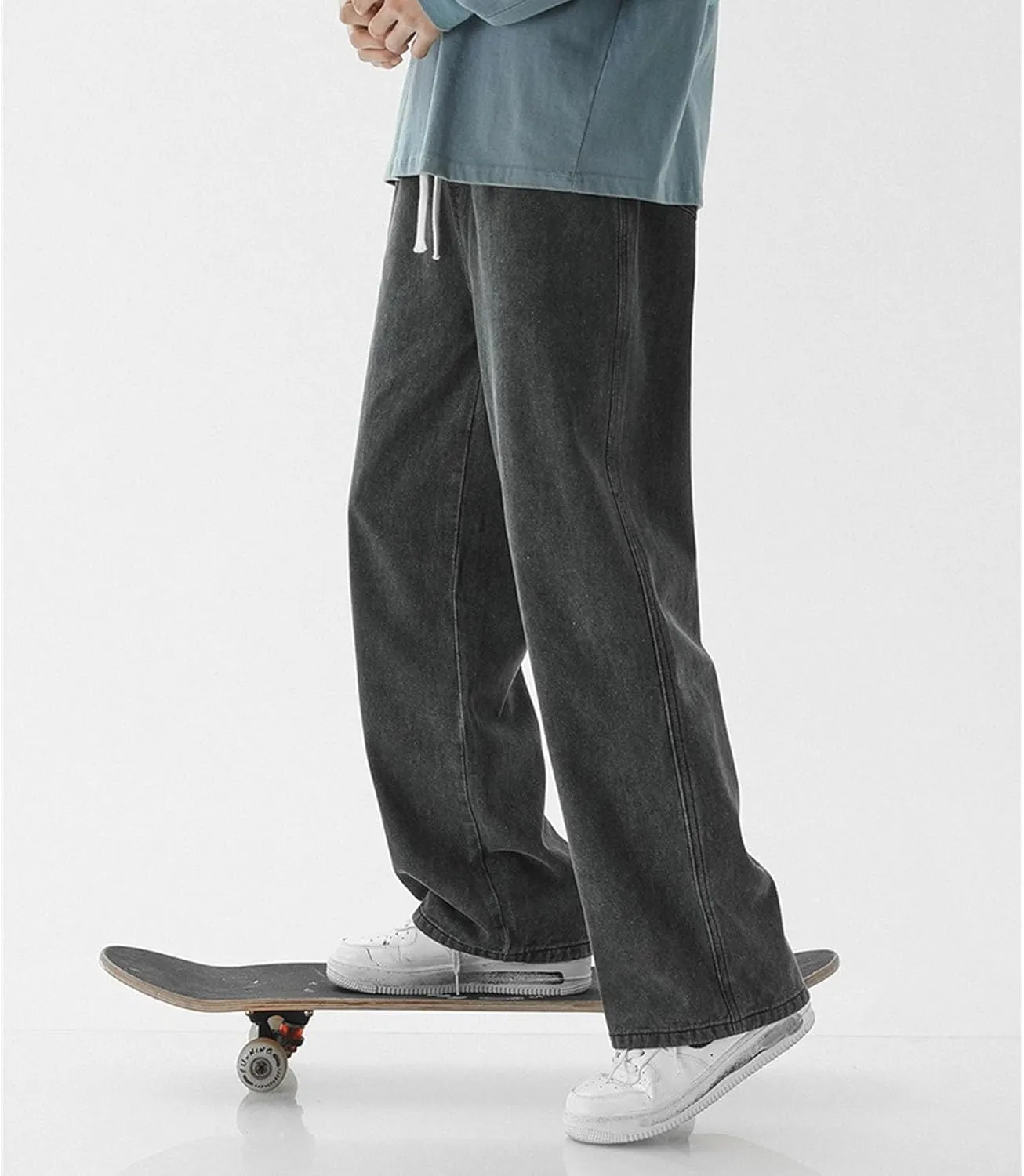 Maiyifu-GJ Casual Baggy Jeans for Men Loose Fit Straight Leg Hip Hop Jeans Drawstring Elastic Waist Wide Leg Denim Pants