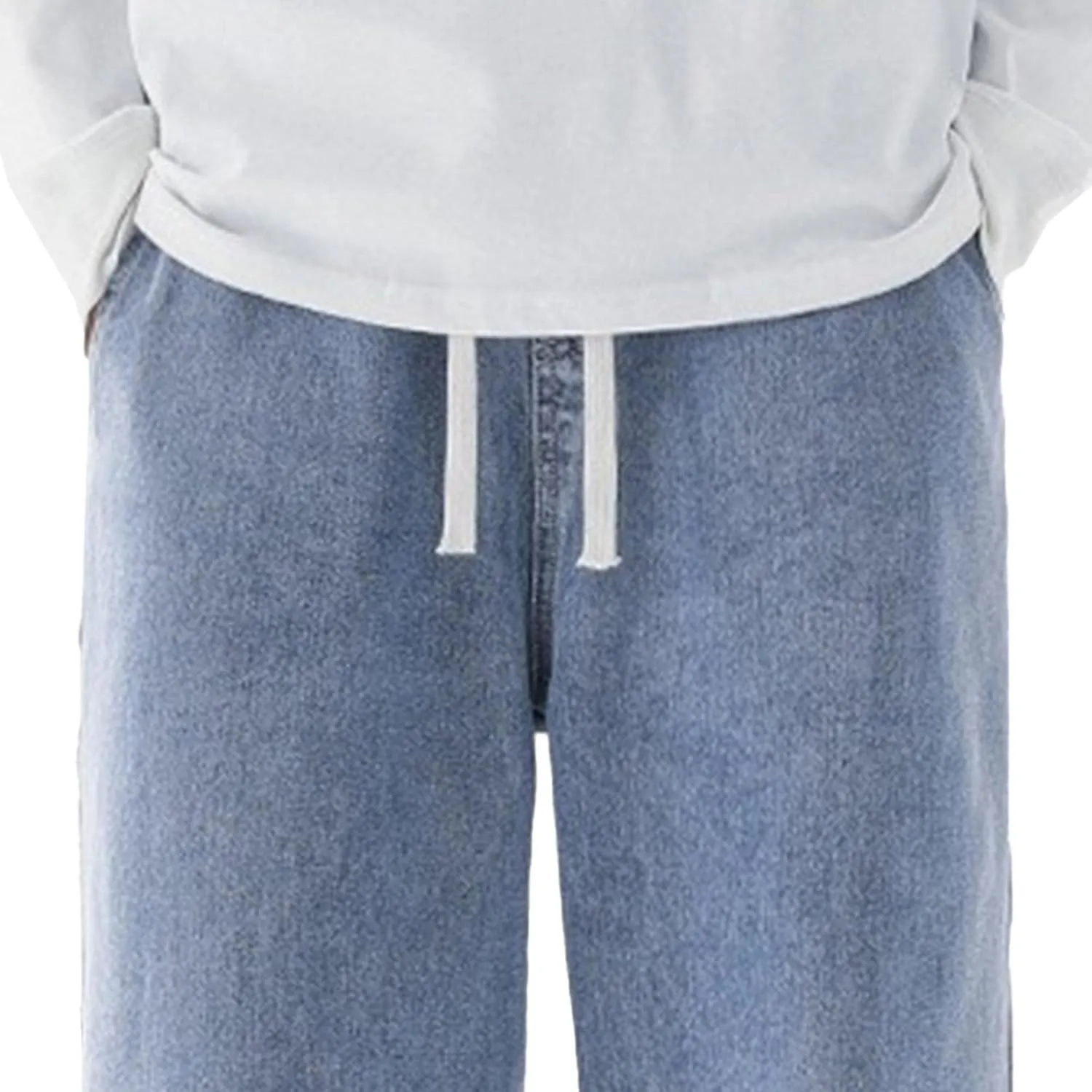 Maiyifu-GJ Casual Baggy Jeans for Men Loose Fit Straight Leg Hip Hop Jeans Drawstring Elastic Waist Wide Leg Denim Pants