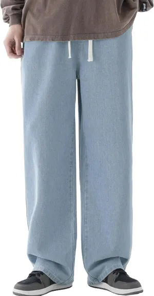 Maiyifu-GJ Casual Baggy Jeans for Men Loose Fit Straight Leg Hip Hop Jeans Drawstring Elastic Waist Wide Leg Denim Pants