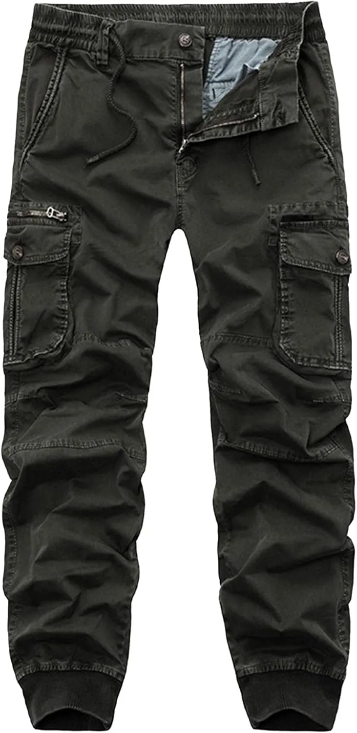 Maiyifu-GJ Men's Casual Jogger Cargo Pants Multi-Pockets Military Hiking Trousers Elastic Waist Athletic Jogger Sweatpants