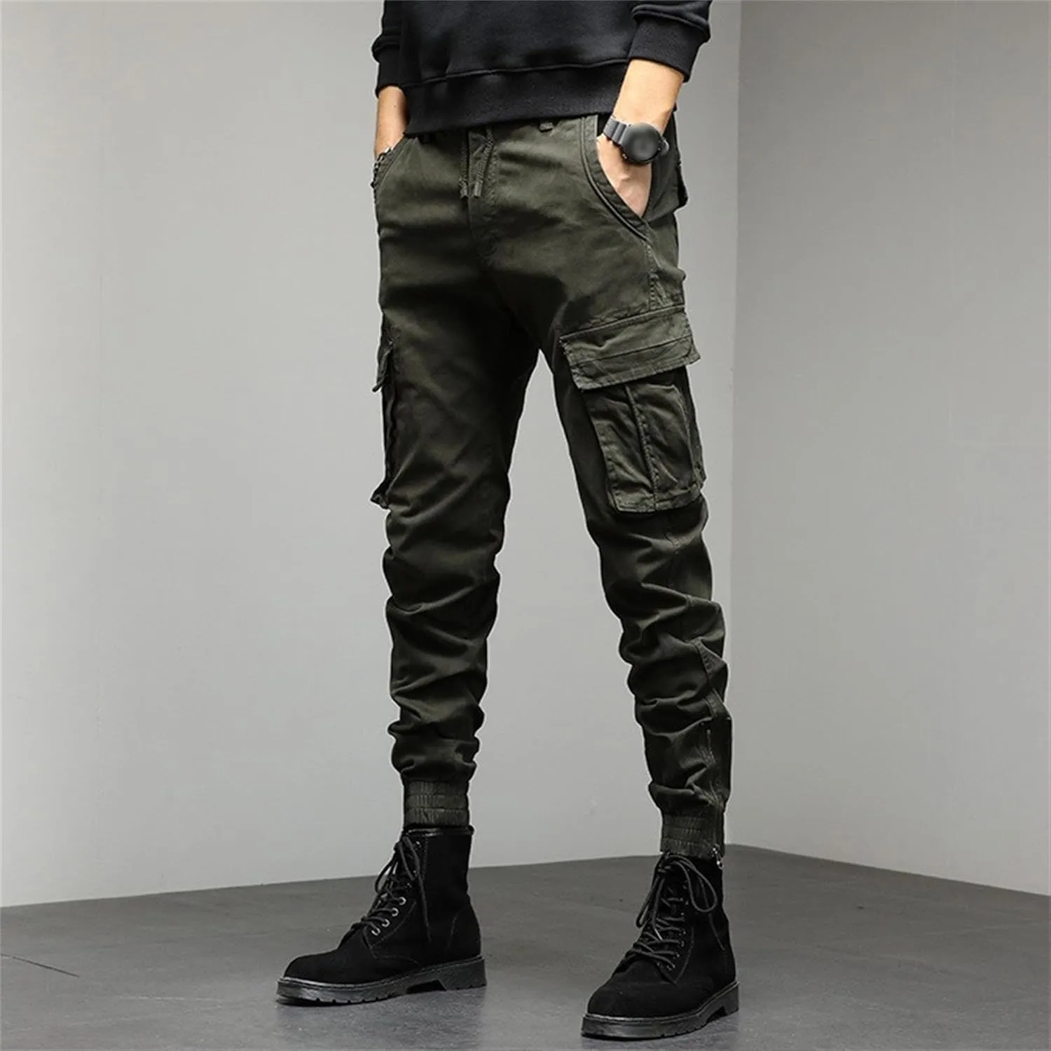 Maiyifu-GJ Men's Casual Jogger Cargo Pants Multi-Pockets Military Hiking Trousers Elastic Waist Athletic Jogger Sweatpants