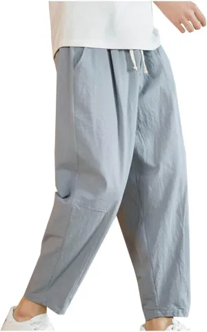 Men Plus Size Pants Elastic Waist Lightweight Pants Casual Relaxed Pants Comfy Performance Pants Trendy Plain Pants