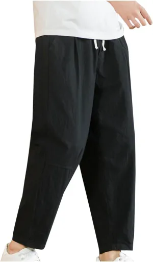 Men Plus Size Pants Elastic Waist Lightweight Pants Casual Relaxed Pants Comfy Performance Pants Trendy Plain Pants