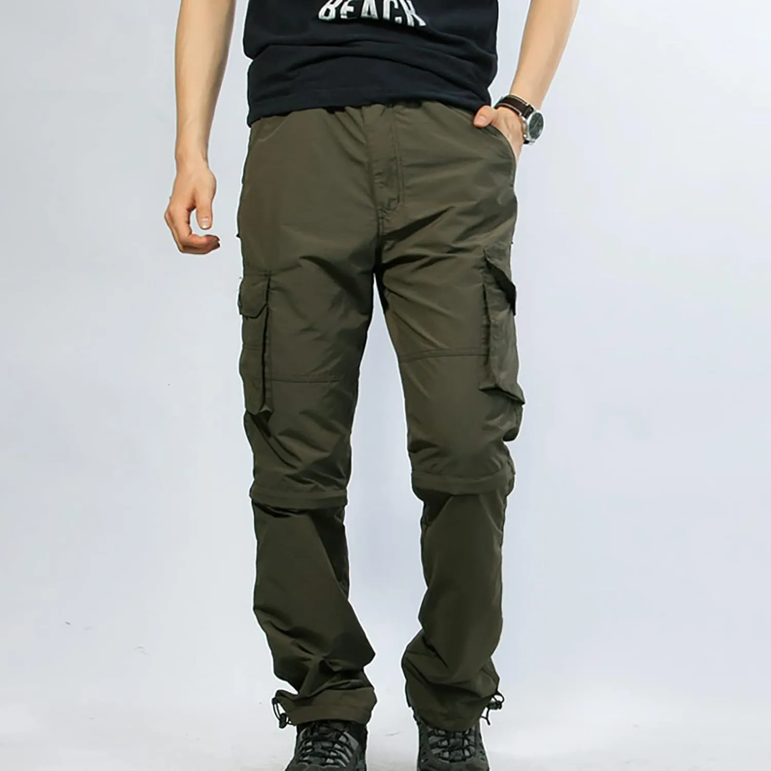 Men Stretch Cargo Pants Elastic Waist Tactical Sweatpants with Multi Pockets Hiking Jogger Outdoor Trousers