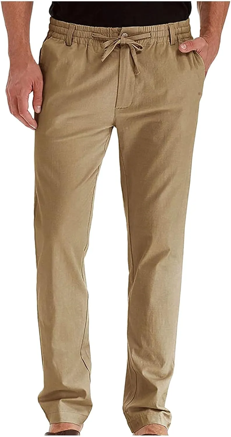 Mens Athletic Sweatpants Casual Straight Leg Trouser Elastic Waist Drawstring Cotton Jogger Running Pants with Pocket