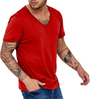 Mens Basic Shirts Quick Dry Workout Running Athletic Tees Short Sleeve V-Neck Casual T-Shirts Breathable Summer Tops