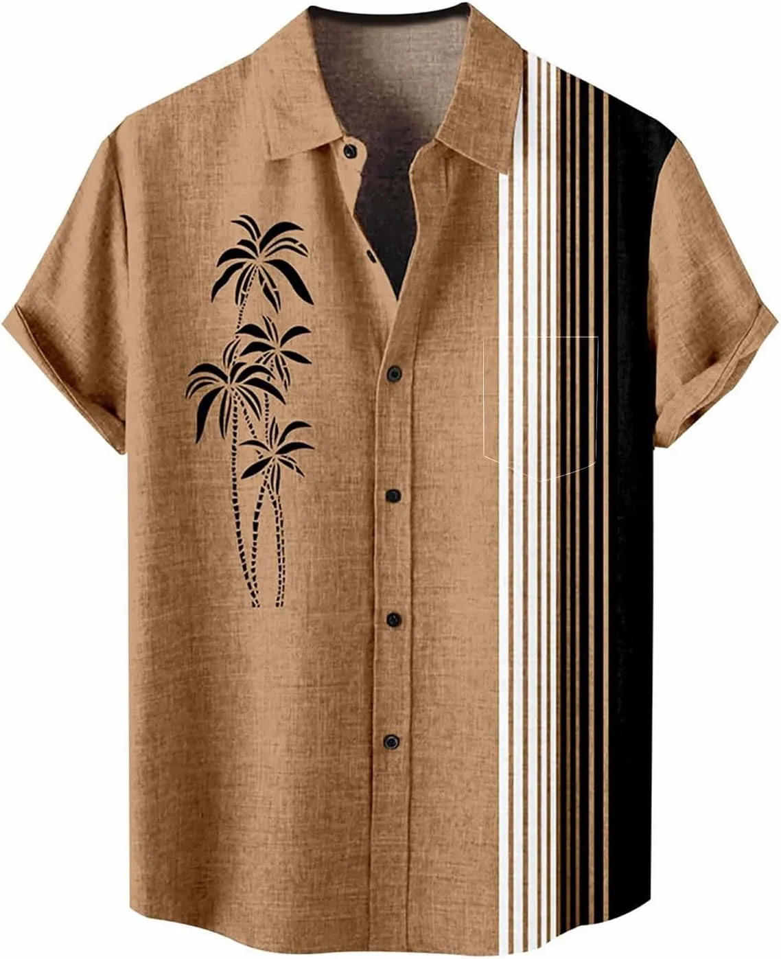Men's Bowling Shirts Short Sleeve Button Down Dress Top Stylish Thin Breathable Summer Palm Print Beach Hippie Shirts