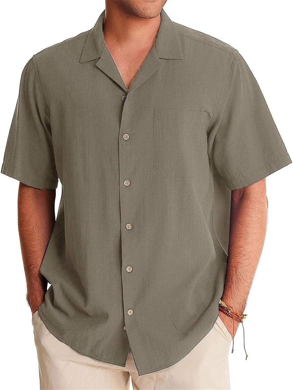 Mens Button Down Shirts Summer Casual Beach T-Shirts Short Sleeve V-neck Lapel Tops Solid Color Loose Comfy Tees