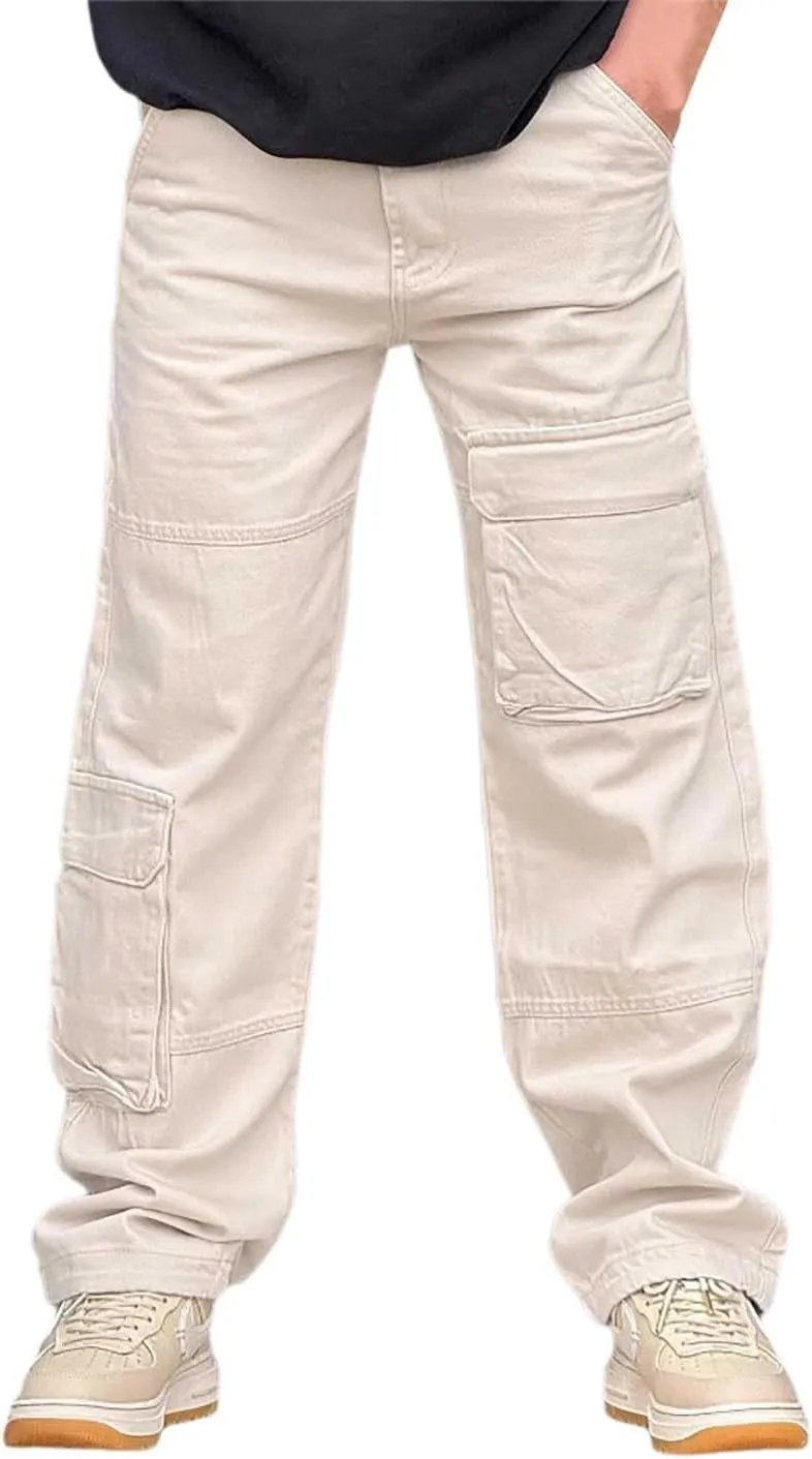 Mens Cargo Pants Casual Button Up Srtetch Waist Jogger Multi Pockets Outdoor Hiking Work Sweatpants Hip Hop Trousers