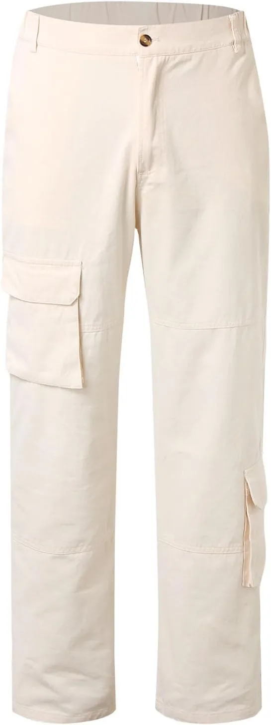 Mens Cargo Pants Casual Button Up Srtetch Waist Jogger Multi Pockets Outdoor Hiking Work Sweatpants Hip Hop Trousers