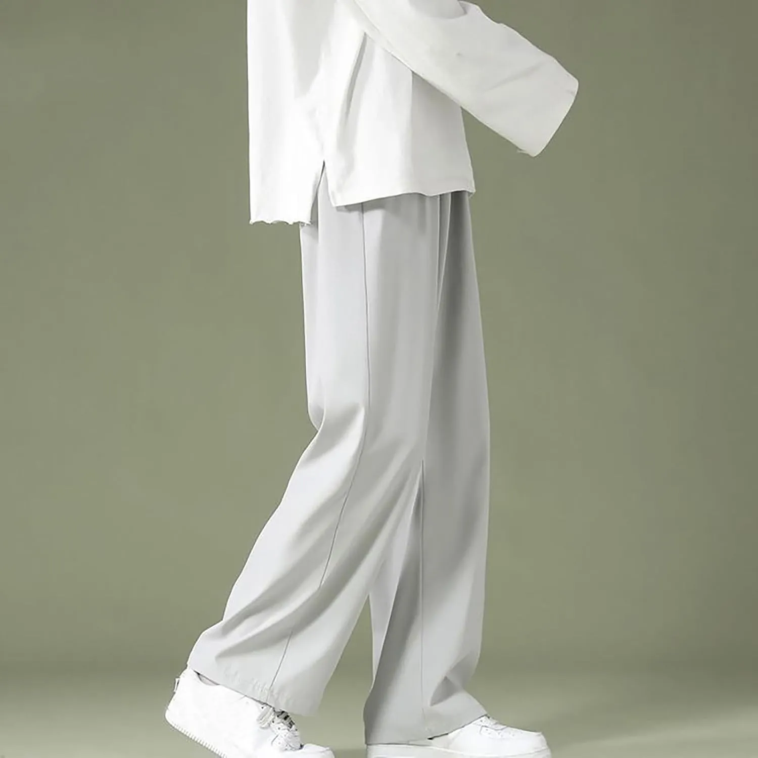 Mens Casual Baggy Pant Plus Size Classic Color Soft Elastic Waist Workout Sweatpant Relaxed Fit Straight Leg Trouser