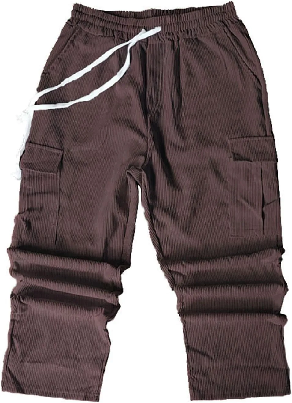 Men's Casual Corduroy Pants Plain Elastic Waist Drawstring Baggy Sweatpants Loose Straight Leg Trousers with Pockets