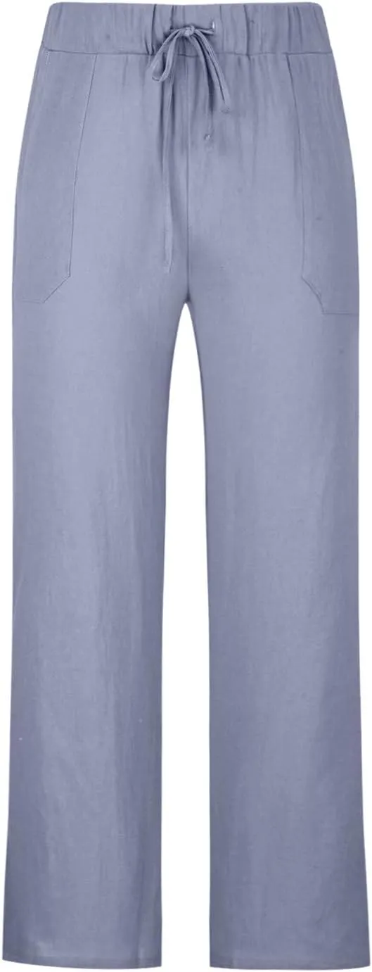 Mens Casual Cotton Linen Pants Loose Fit Elastic Waist Straight-Legs Slacks Drawstring Yoga Beach Pants