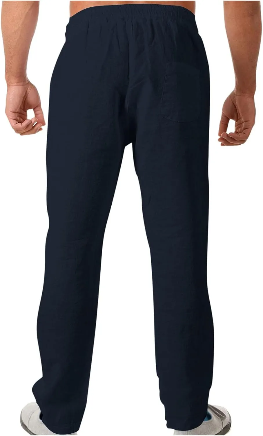 Mens Casual Linen Pants Elastic Drawstring Waist Straight-Legs Slacks Summer Yoga Outdoor Beach Vacation Trousers