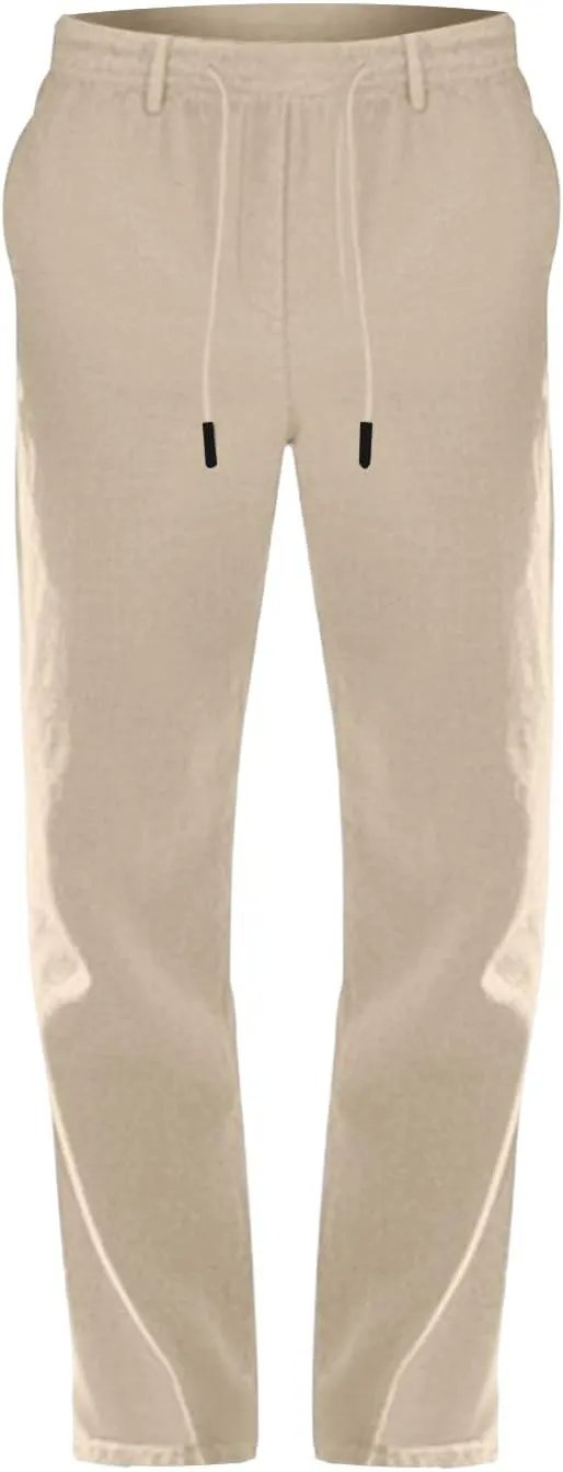 Mens Casual Linen Pants Lightweight Elastic Waist Vacation Yoga Pant Straight-Legs Beach Slacks Drawstring Trouser
