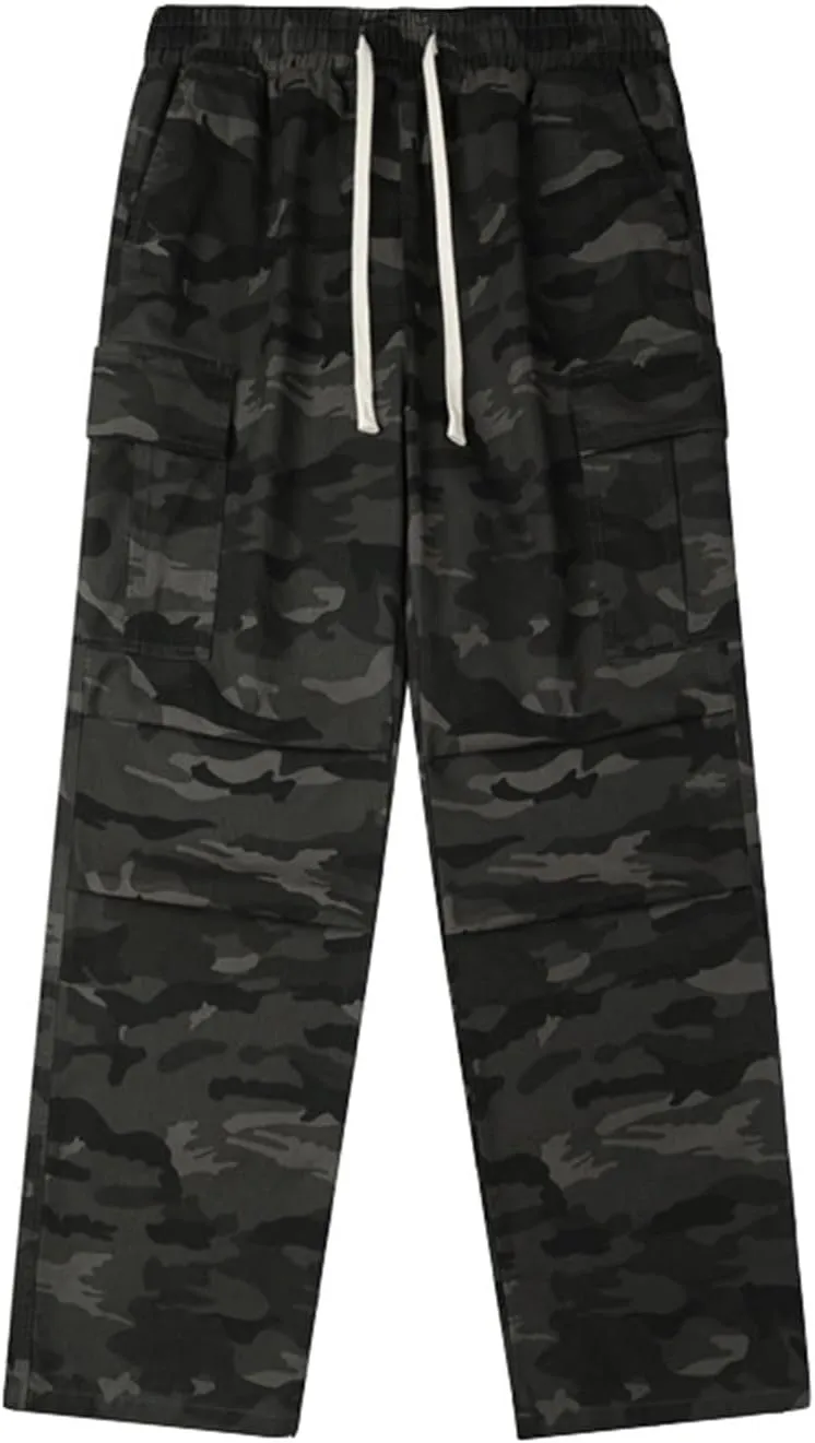 Mens Casual Linen Pants Loose Fit Elastic Drawstring Waist Straight-Legs 2024 Yoga Beach Long Pants Trousers Mens Casual Pants Stretch Waist Mens Lounge Pants Lightweight Black