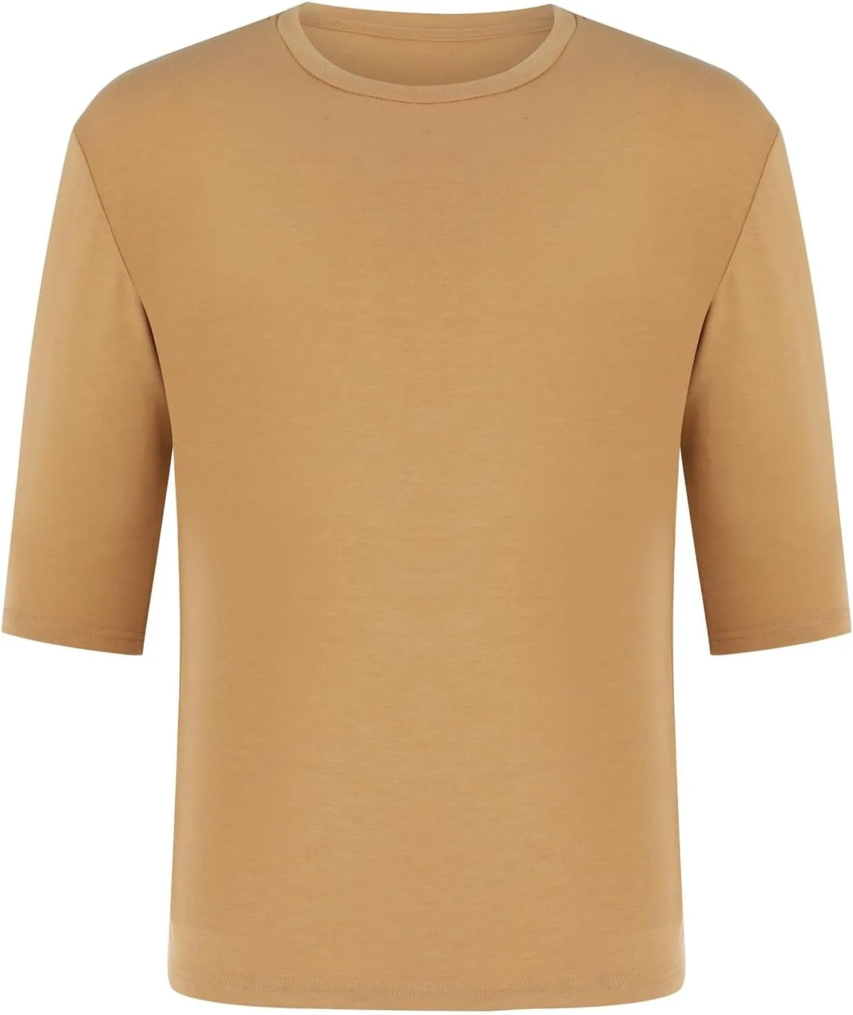 Men's Casual T-Shirts 3/4 Sleeve Crew Neck Athletic Gym Tees Stretch Slim Solid Baggy Sport Fitness Workout Shirts