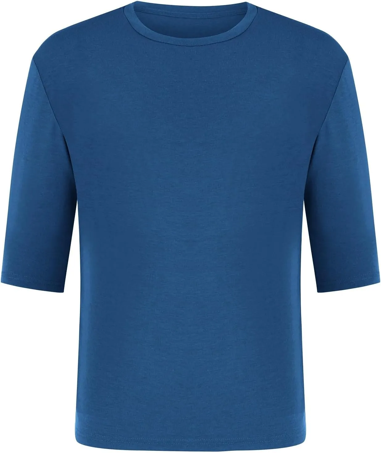 Men's Casual T-Shirts 3/4 Sleeve Crew Neck Athletic Gym Tees Stretch Slim Solid Baggy Sport Fitness Workout Shirts