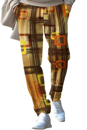Men's Color Block Slacks Irregular Plaid Printed Casual Pants Beach Vacation Pants Elastic Waist Spring Trousers
