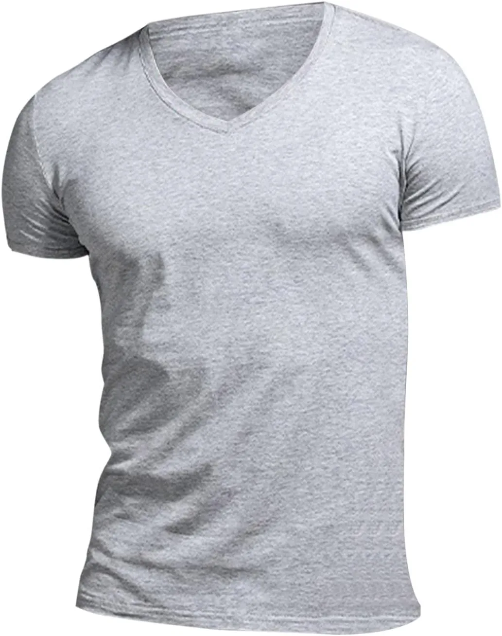 Mens Compression Shirts Stretch V-Neck Short Sleeve Muscle Cut Off Shirts Gym Workout Athletic Active Crewneck Tees