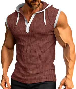 Men's Compression Shirts Trendy V Neck Hooded Pullover Tops Sleeveless Slim Fit Sweatshirt Bodybuilding Gym Tee Solid