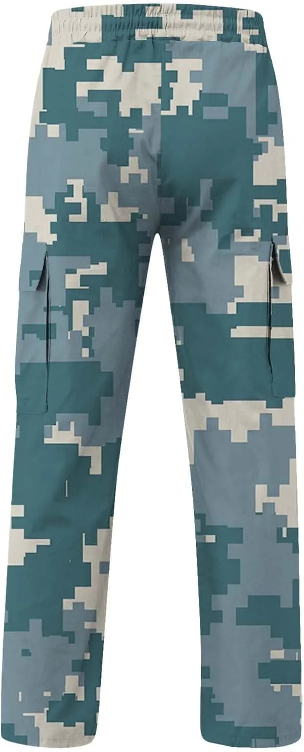 Men's Cotton Hiking Tactical Pants Trousers Drawstring Stretch Elastic Waist Lightweight Outdoor Hiking Pants with Pockets
