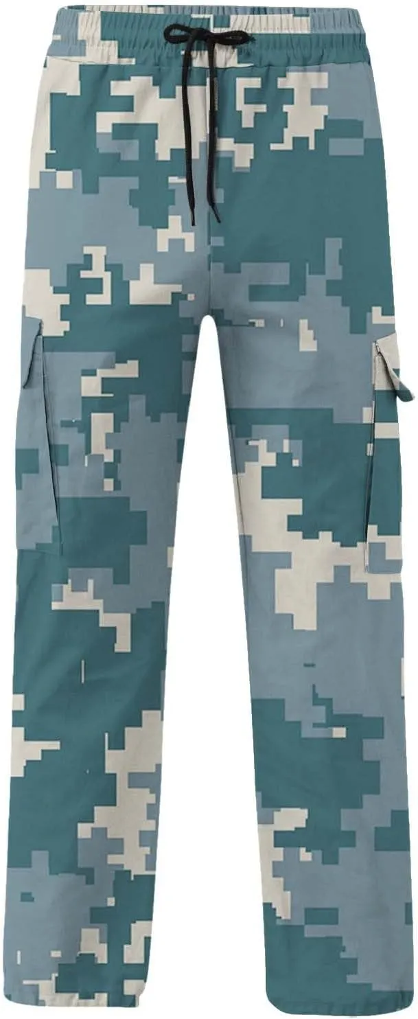 Men's Cotton Hiking Tactical Pants Trousers Drawstring Stretch Elastic Waist Lightweight Outdoor Hiking Pants with Pockets