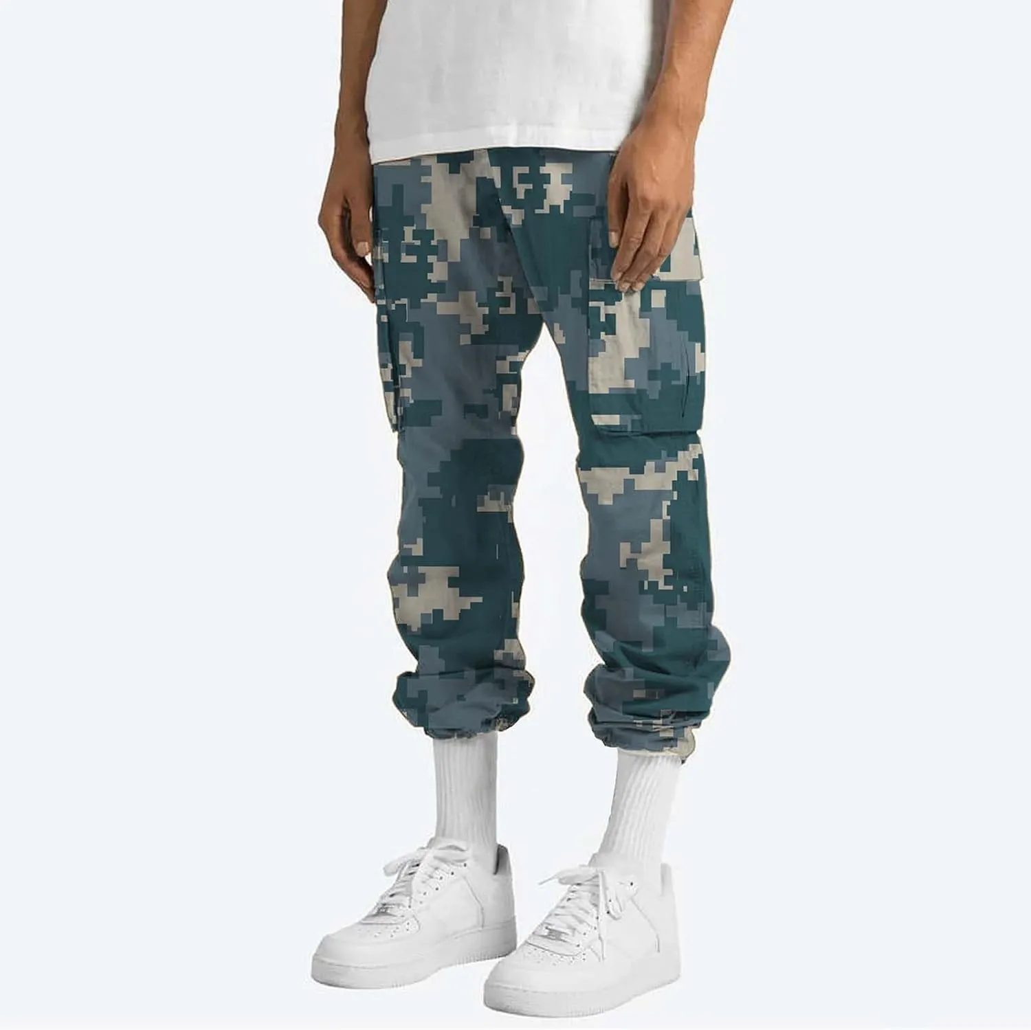 Men's Cotton Hiking Tactical Pants Trousers Drawstring Stretch Elastic Waist Lightweight Outdoor Hiking Pants with Pockets