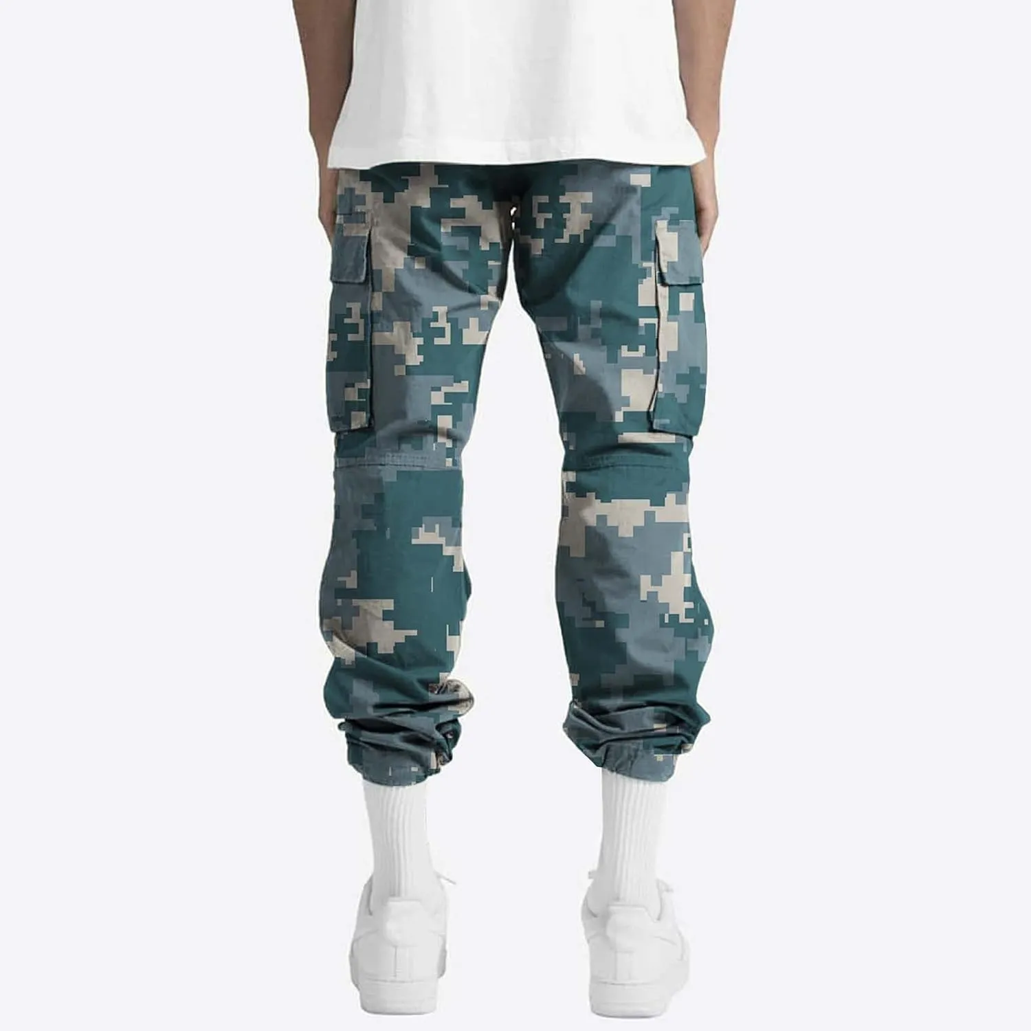 Men's Cotton Hiking Tactical Pants Trousers Drawstring Stretch Elastic Waist Lightweight Outdoor Hiking Pants with Pockets
