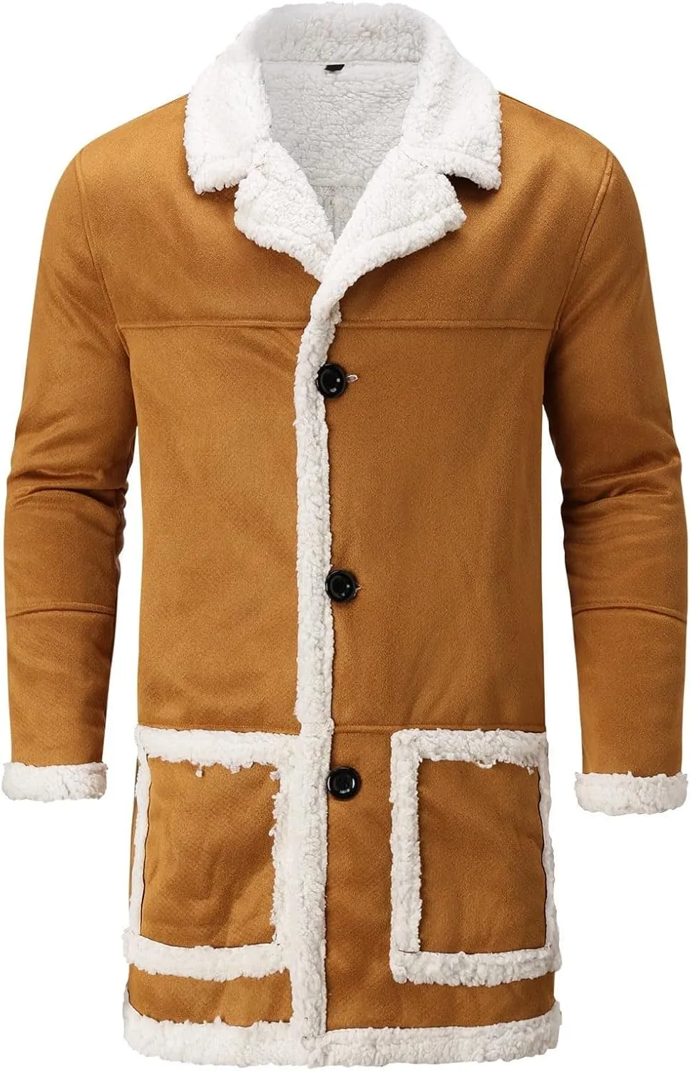 Mens Faux Sherpa Fleece Lined Long Jackets Winter Fur Collar Trench Coat Big and Tall Outwears with Pockets