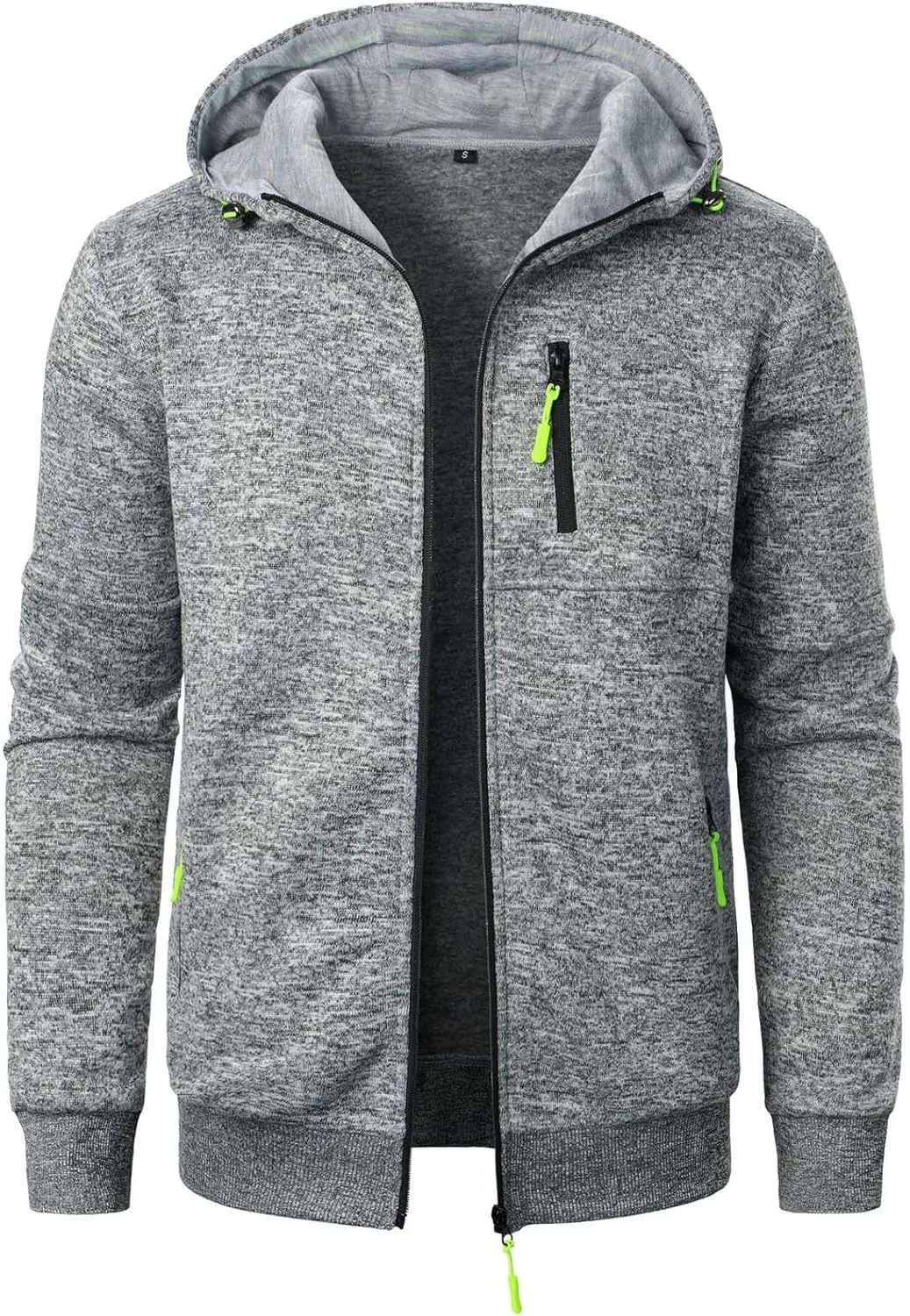 Men's Full Zip Cardigan Sports Jacket Drawstring Long Sleeve Hooded Coat Jacket Casual Loose Outwear with Pocket