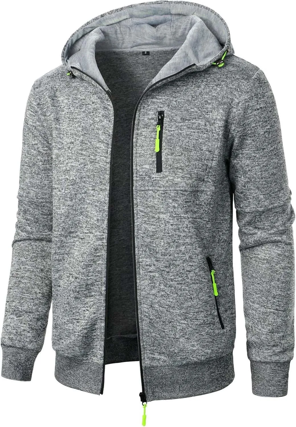 Men's Full Zip Cardigan Sports Jacket Drawstring Long Sleeve Hooded Coat Jacket Casual Loose Outwear with Pocket