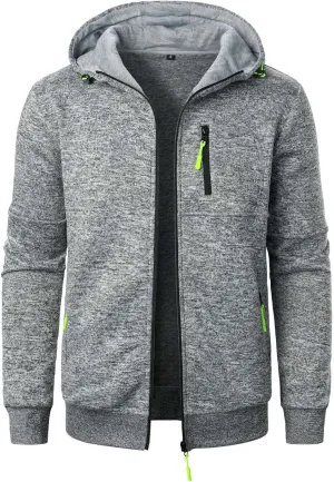 Men's Full Zip Cardigan Sports Jacket Drawstring Long Sleeve Hooded Coat Jacket Casual Loose Outwear with Pocket