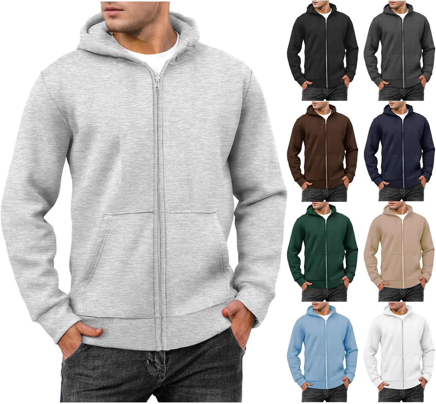 Mens Full Zip Sweatshirts Oversized Fleece Lined Casual Hoodies Training Athletic Hooded Pullover Jacket with Pockets