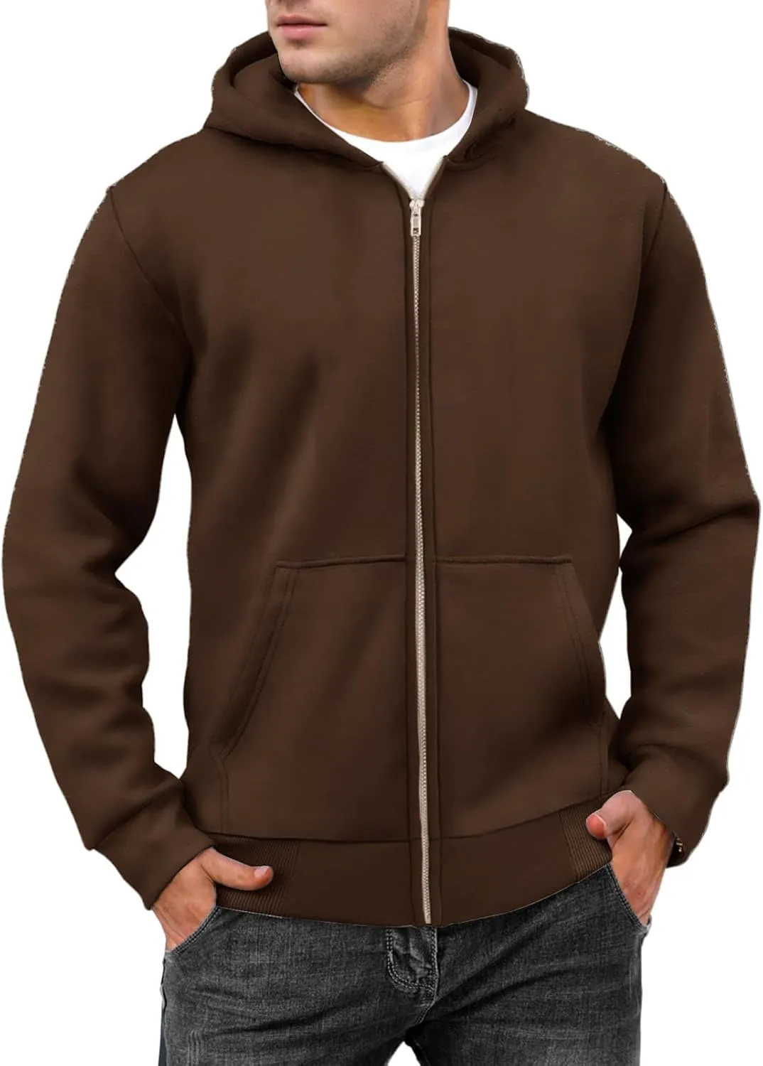 Mens Full Zip Sweatshirts Oversized Fleece Lined Casual Hoodies Training Athletic Hooded Pullover Jacket with Pockets