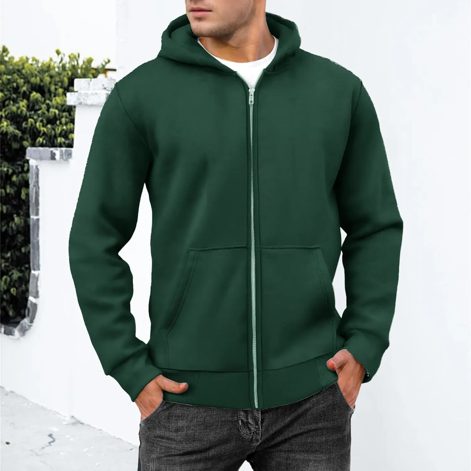 Mens Full Zip Sweatshirts Oversized Fleece Lined Casual Hoodies Training Athletic Hooded Pullover Jacket with Pockets
