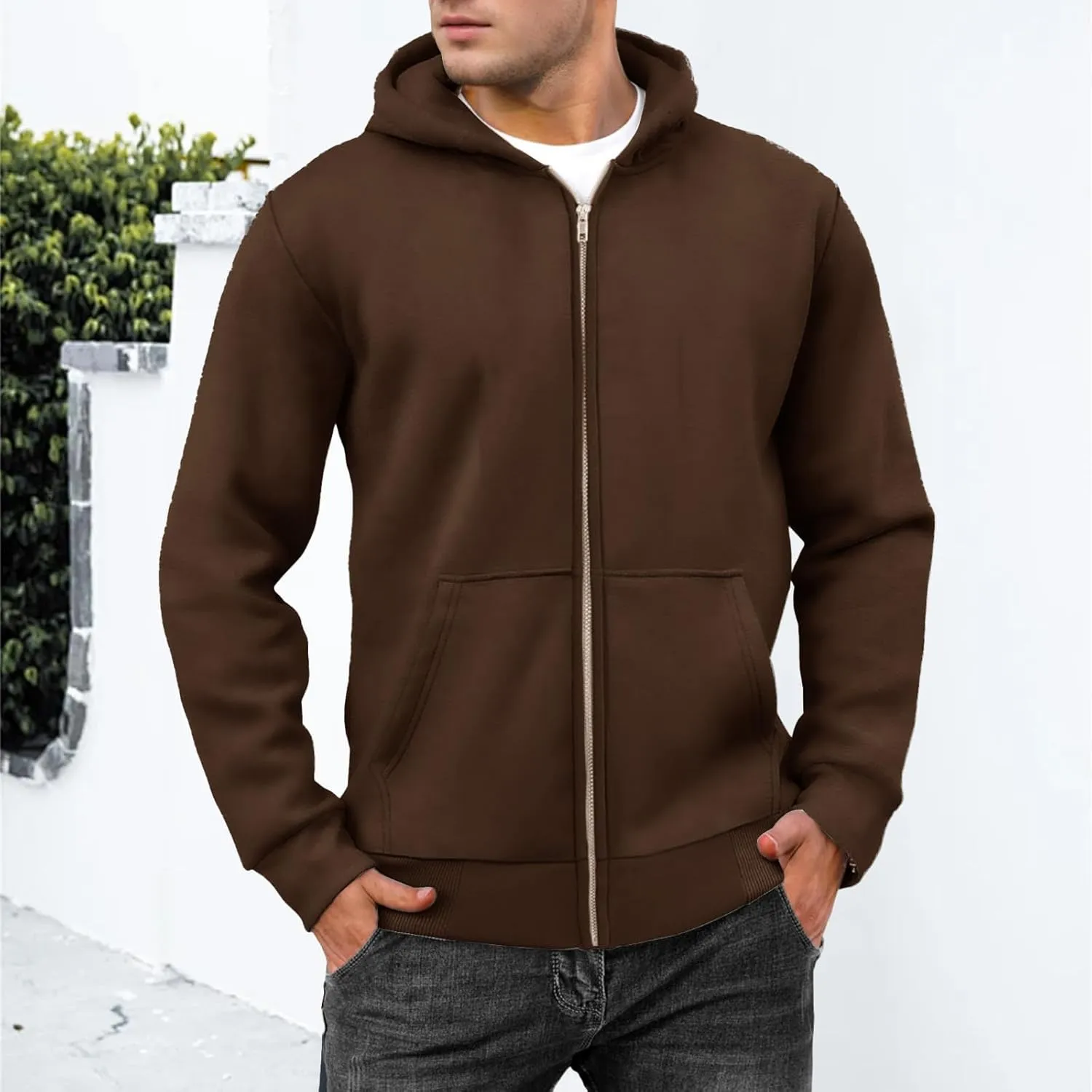 Mens Full Zip Sweatshirts Oversized Fleece Lined Casual Hoodies Training Athletic Hooded Pullover Jacket with Pockets
