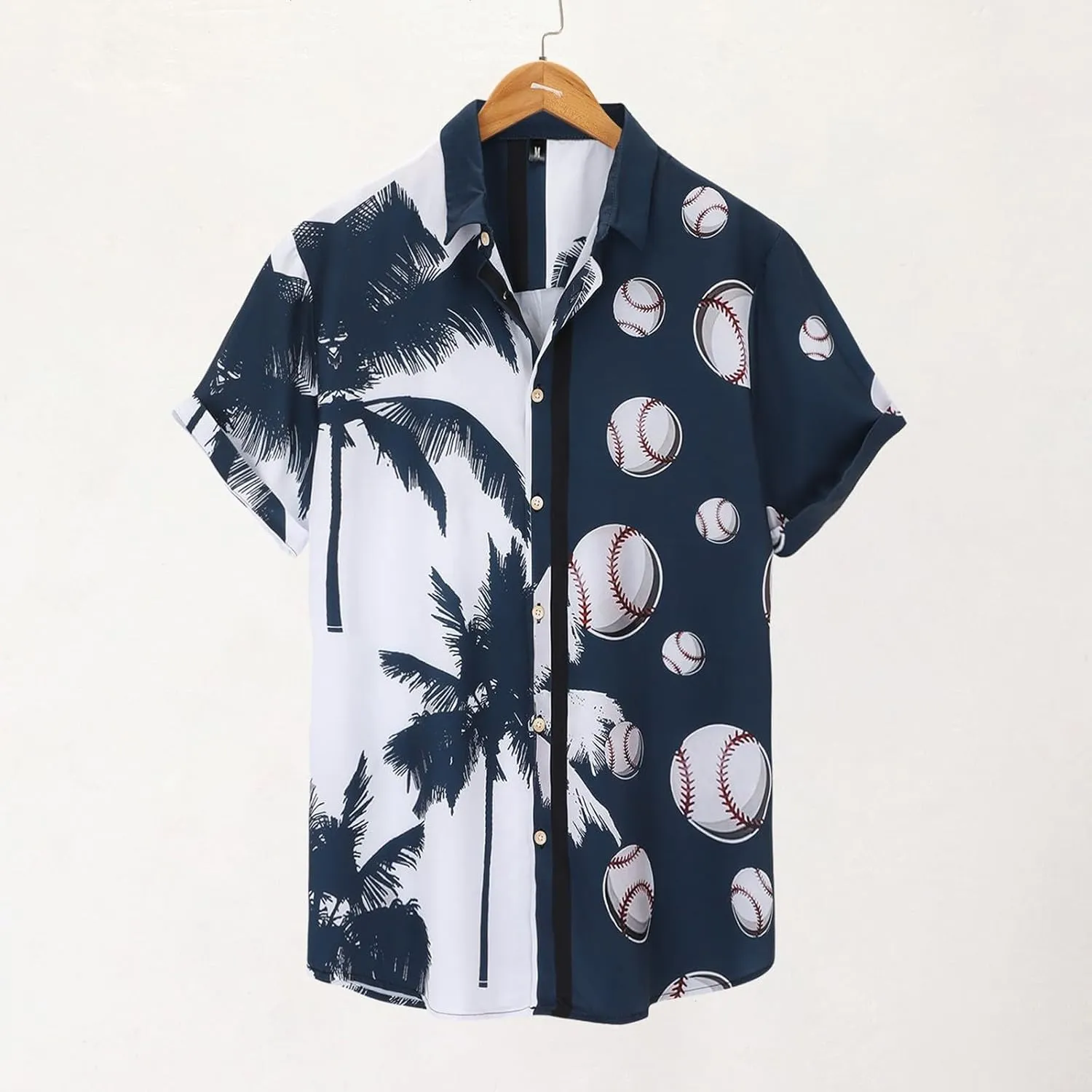 Men's Hawaiian Shirts Summer Fashion Coconut Tree Print Bowling Shirt Thin Breathable Tropical Hipster Beach Aloha Tee
