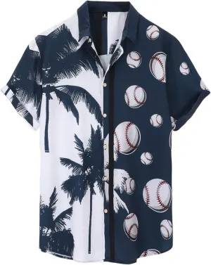 Men's Hawaiian Shirts Summer Fashion Coconut Tree Print Bowling Shirt Thin Breathable Tropical Hipster Beach Aloha Tee