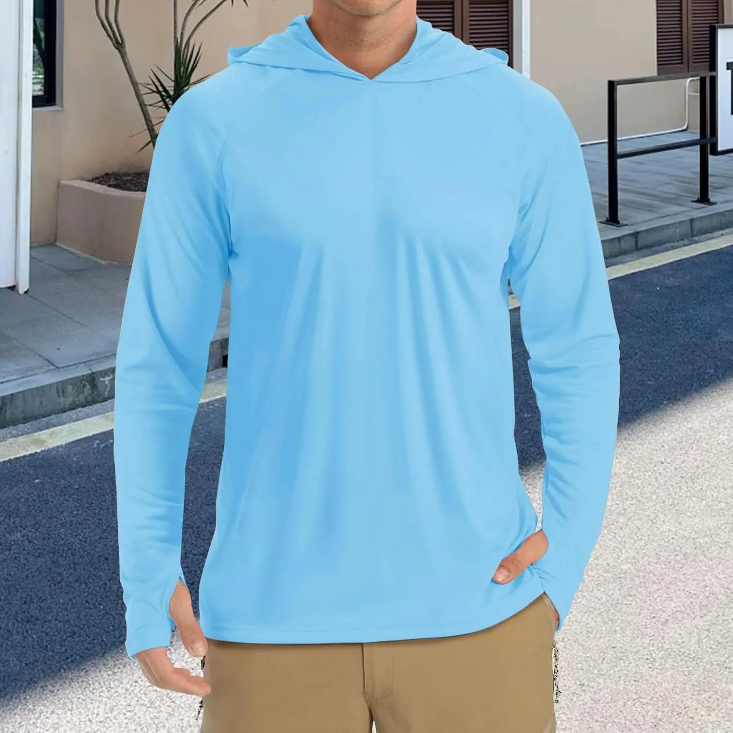 Mens Hooded Outdoor Athletic Tops Sun-Proof Fishing Shirts Dry Fit Gym Running Workout Pullover Casual T-Shirts