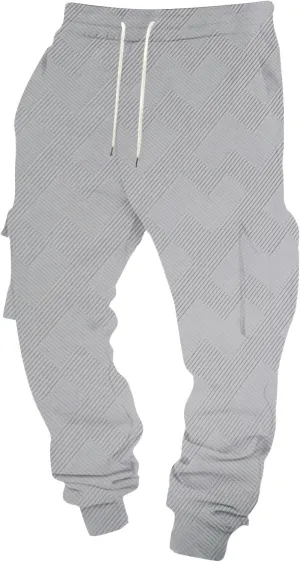 Men's Jogging Cargo Pants Lightweight Elastic Waist Pants with Multi-Pocket Fit Drawstring Large Trousers