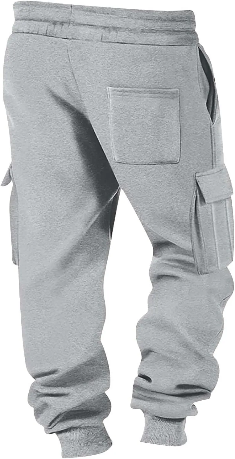Men's Jogging Cargo Pants Lightweight Elastic Waist Pants with Multi-Pocket Fit Drawstring Large Trousers
