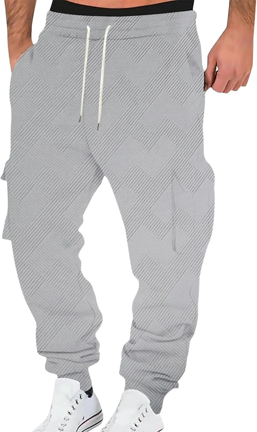Men's Jogging Cargo Pants Lightweight Elastic Waist Pants with Multi-Pocket Fit Drawstring Large Trousers