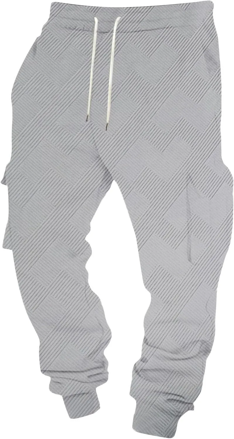 Men's Jogging Cargo Pants Lightweight Elastic Waist Pants with Multi-Pocket Fit Drawstring Large Trousers