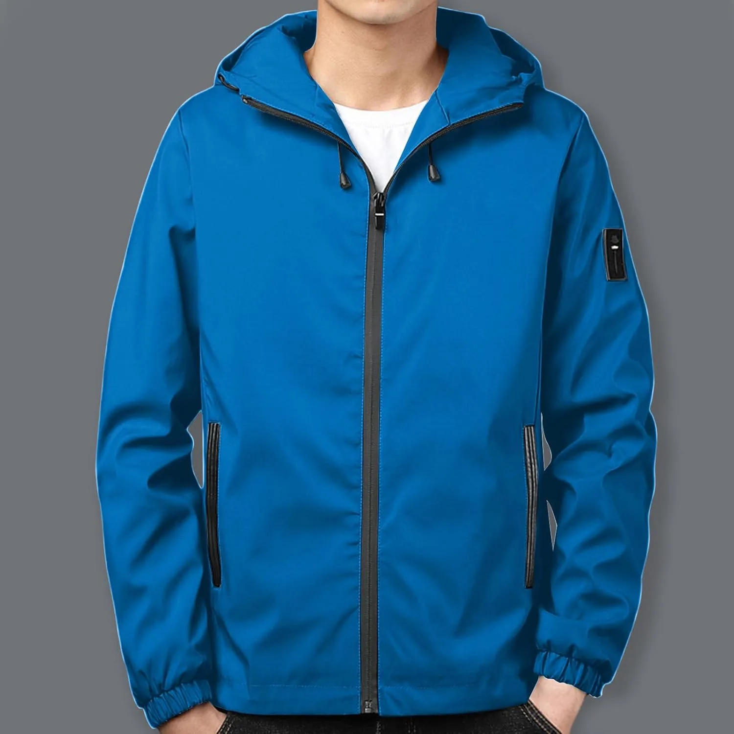 Men's Lightweight Softshell Hooded Jacket Waterproof Rain Shell Jacket for Golf Cycling Hiking Windbreaker