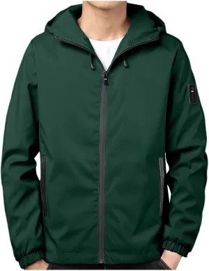 Men's Lightweight Softshell Hooded Jacket Waterproof Rain Shell Jacket for Golf Cycling Hiking Windbreaker