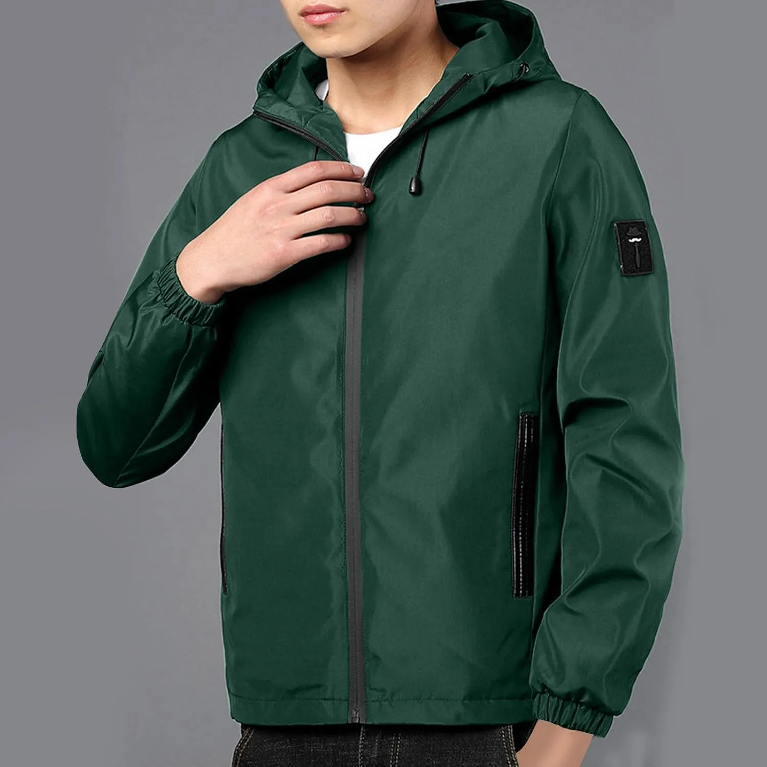 Men's Lightweight Softshell Hooded Jacket Waterproof Rain Shell Jacket for Golf Cycling Hiking Windbreaker